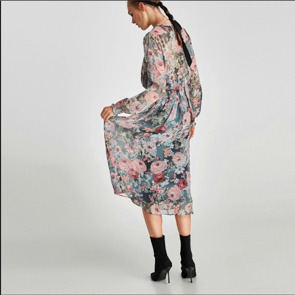 Zara Flora print chiffon dress - Picture 2 of 8